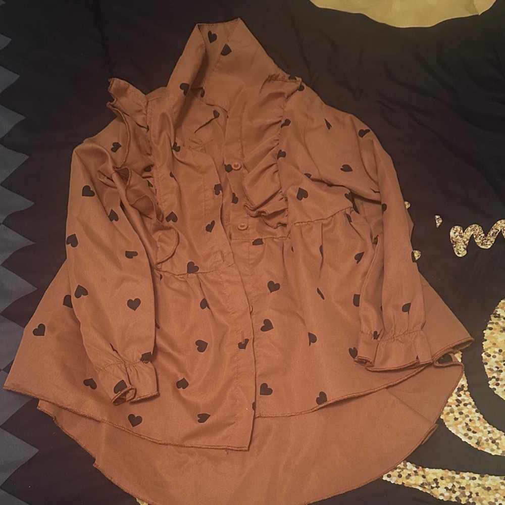 Heart Patterned Brown Women's Top